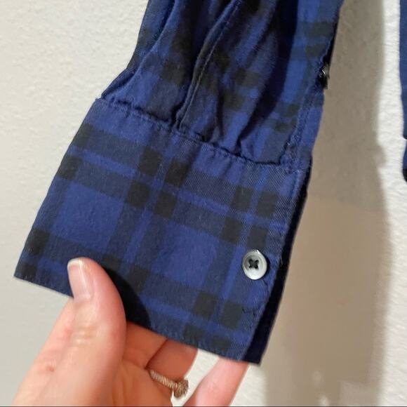 Madewell Blue & Black Plaid Twist Front Button Down Shirt Womens XXS Casual - Picture 5 of 9